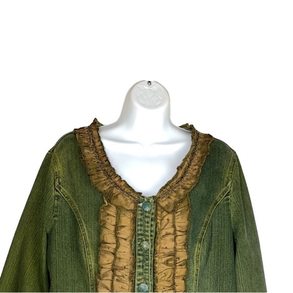 Vintage Joy London Denim Ruffled Beaded Jean Jacket Large Extra Large - Picture 5 of 15